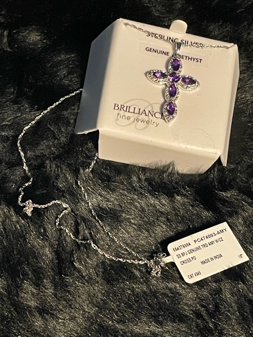 NWT Stamped 925 Silver 18” with Genuine Amethyst and Cz stones in original box - Picture 2 of 7